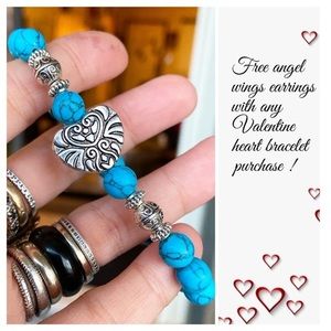 Turquoise silver heart valentine bracelet + gift !